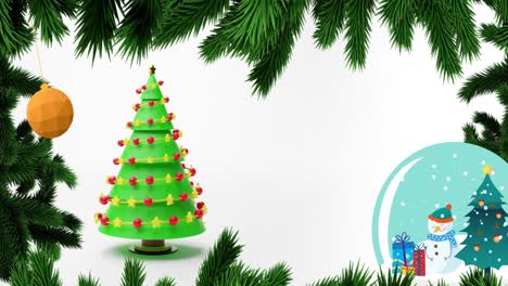 Animation-Eines-Tannenbaums-Mit-Weihnachtsdekorationen-über-Dem-Weihnachtsbaum-Auf-Weißem-Hintergrund