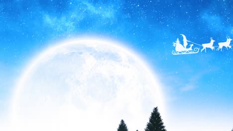 Animation-Des-Weihnachtsmanns-Im-Schlitten,-Der-Von-Rentieren-Auf-Grünem-Hintergrund-Gezogen-Wird