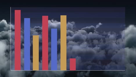 Animation-Der-Finanzdatenverarbeitung-über-Dem-Himmel-Mit-Wolken