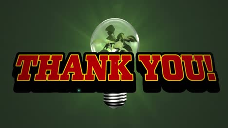 Animation-of-thank-you-text-over-illuminating-green-plant-in-light-bulb-against-abstract-background