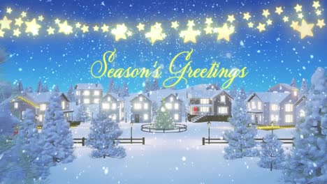 Animation-of-christmas-greetings-text-over-christmas-decorations-in-winter-scenery