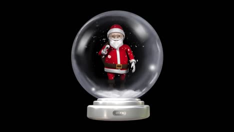 Animation-of-christmas-snow-globe-with-santa-claus-and-snow-falling-on-black-background