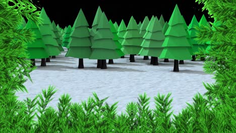 Animation-Eines-Tannenbaumkranzes-Zu-Weihnachten-über-Tannenbäumen