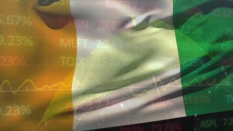 Animation-Der-Statistik--Und-Finanzdatenverarbeitung-über-Der-Flagge-Irlands