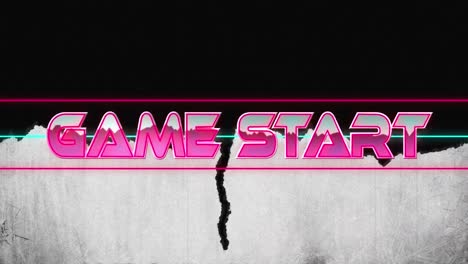 Animation-of-game-start-text-over-shapes-on-black-background
