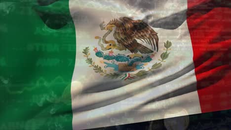 Animation-of-data-processing-over-flag-of-mexico