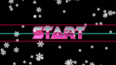 Animation-of-start-text-over-snowflakes-on-black-background