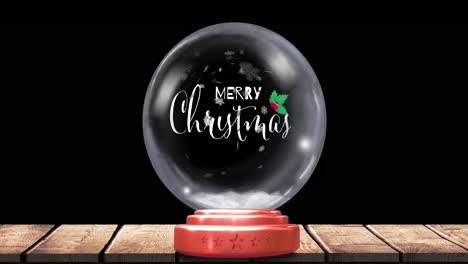 Animation-of-christmas-snow-globe-with-christmas-greetings-and-snow-falling-on-black-background