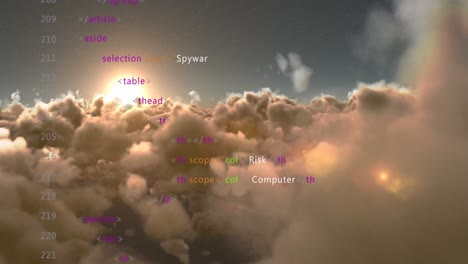 Animation-Der-Datenverarbeitung-über-Dem-Himmel-Mit-Wolken