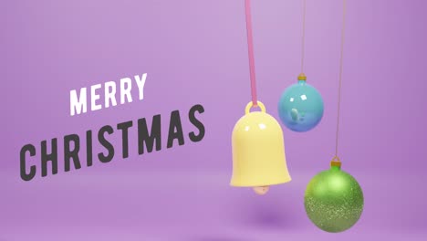 Animation-Von-Weihnachtsgrüßen-über-Weihnachtskugeln-Auf-Violettem-Hintergrund