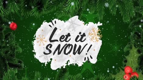 Animation-Von-Schnee,-Der-über-Weihnachtsgrüße-Und-Weihnachtsbaumschmuck-Fällt