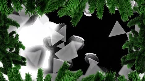 Animation-Von-Formen,-Die-Zu-Weihnachten-über-Einen-Tannenbaumrahmen-Fallen