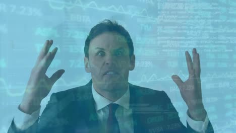 Animation-of-stock-market-data-processing-over-angry-caucasian-businessman-screaming