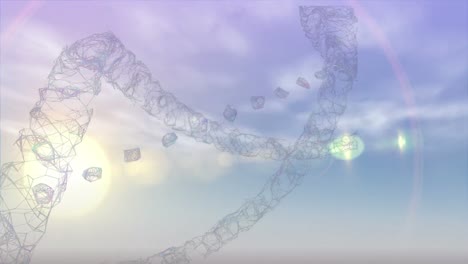 Animation-of-moon-and-dna-strand-over-clouds-and-sun