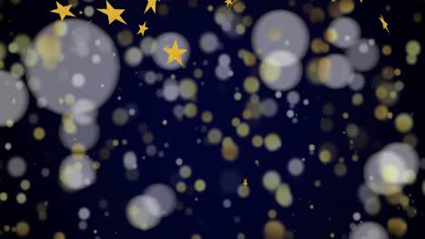 Animation-of-christmas-stars-and-snow-falling-on-blue-background