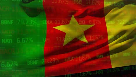 Animation-Der-Datenverarbeitung-über-Der-Flagge-Kameruns