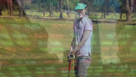 Animation-of-statistics-and-data-processing-over-male-golf-player-with-golf-club