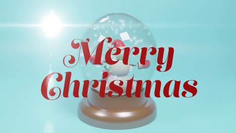 Animation-of-christmas-greetings-text-over-christmas-snow-globe-on-blue-background