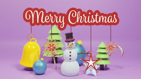 Animation-of-christmas-greetings-text-over-christmas-decorations-on-purple-background