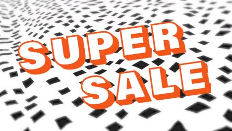 Animation-of-super-sale-text-and-spots-on-white-background