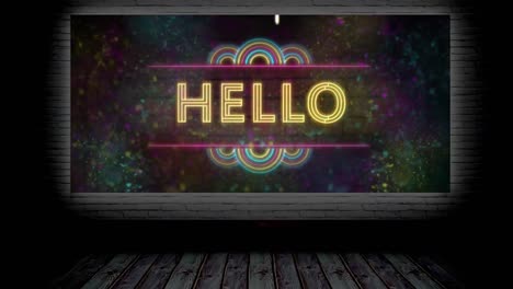 Animation-of-hello-text-and-interference-on-black-background