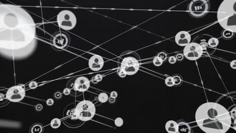 Animation-of-network-of-profile-and-digital-icons-against-black-background