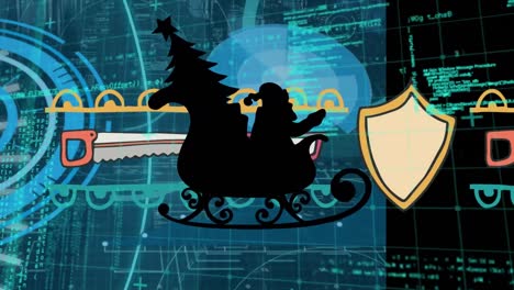 Animation-Des-Weihnachtsmanns-Im-Schlitten-über-Datenverarbeitung-Und-Scope-Scanning