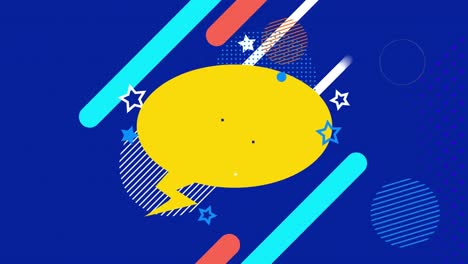 Animation-of-speech-bubble-over-shapes-on-blue-background