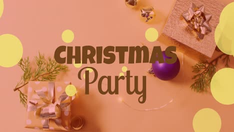 Animation-of-christmas-party-text-over-christmas-decorations