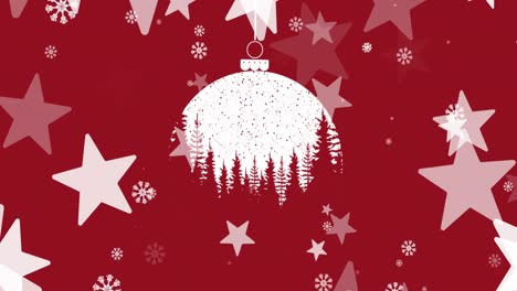 Animation-Einer-Weihnachtsblase-Und-Sternen-Auf-Rotem-Hintergrund