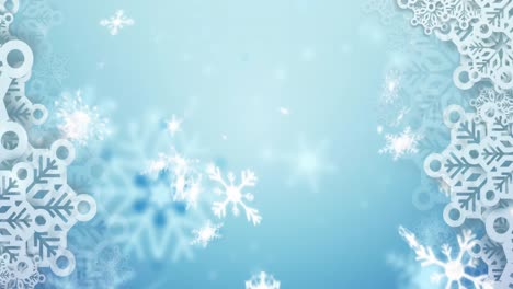 Animation-of-snowflakes-falling-on-blue-background