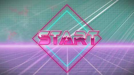 Animation-of-start-text-in-metallic-pink-over-neon-diamonds-and-metaverse-grid