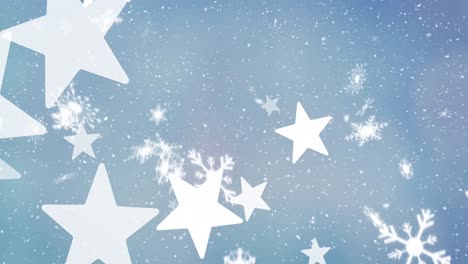 Animation-of-snow-and-stars-over-blue-background