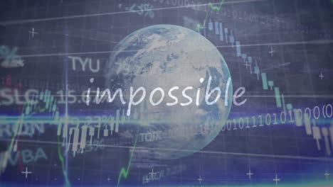 Animation-of-impossible-text-banner-over-stock-market-data-processing-and-globe-on-grey-background