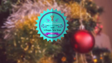 Animation-Eines-Textbanners-Für-Ein-Frohes-Neues-Jahr-Und-Weihnachten-über-Der-Nahaufnahme-Eines-Geschmückten-Weihnachtsbaums
