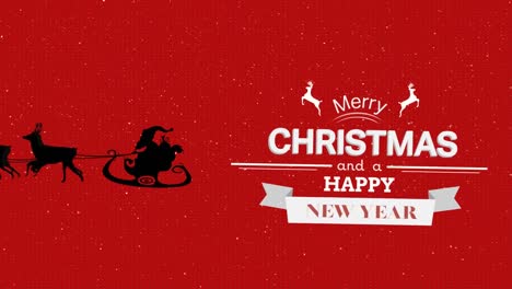 Animation-of-merry-christmas-and-santa-sleigh-on-red-background-with-snow