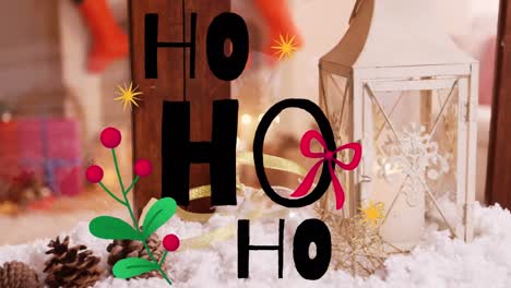 Animation-Von-Schnee,-Der-über-Weihnachtsgrußtext-Und--dekoration-Fällt