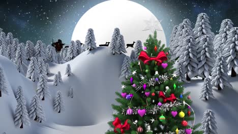 Animación-Del-Paisaje-Nocturno-Invernal-Con-Nieve-Y-árbol-De-Navidad.