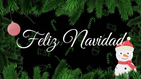 Animation-of-feliz-navidad-text-over-christmas-decorations
