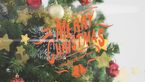Animation-of-christmas-greetings-text-over-christmas-decorations
