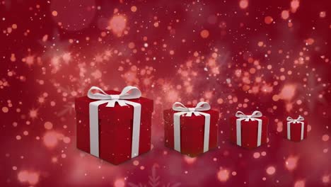 Animation-of-light-spots-over-presents-on-red-backrgound