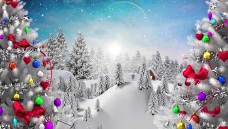 Animation-Einer-Winterlandschaft-Mit-Schnee-Und-Weihnachtsbäumen