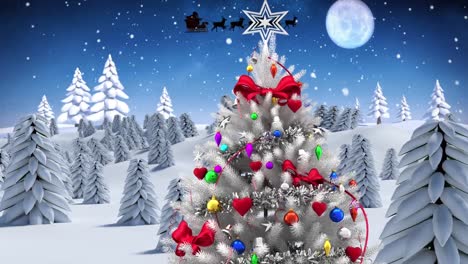 Animation-Einer-Nächtlichen-Winterlandschaft-Mit-Schnee-Und-Weihnachtsbaum