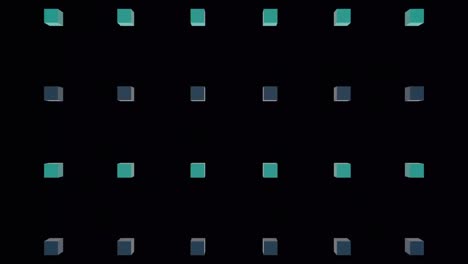 Animation-Einer-Explosion-über-Reihen-Blauer-Und-Grüner-Würfel-Auf-Schwarzem-Hintergrund