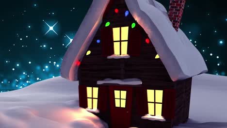 Animation-of-glowing-lights-over-christmas-decorations-and-house
