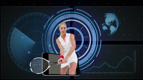 Animation-Des-Scope-Scannens-Und-Der-Datenverarbeitung-über-Einer-Kaukasischen-Tennisspielerin