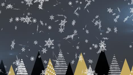 Animation-of-snow-falling-over-christmas-pattern-and-decorations