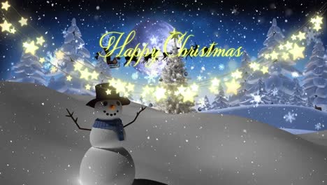 Animation-of-happy-christmas-text-over-winter-scenery