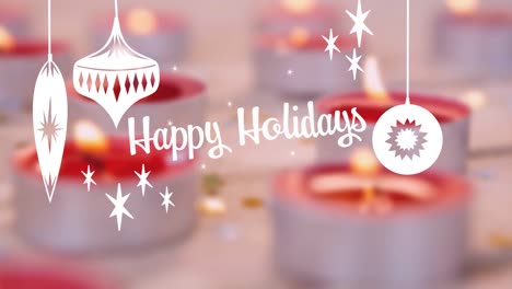 Animation-of-happy-holidays-text-over-candles