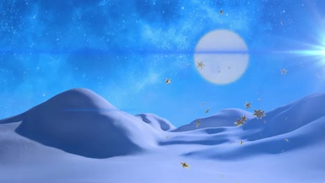 Animation-Von-Sternen,-Die-über-Die-Winterlandschaft-Fallen